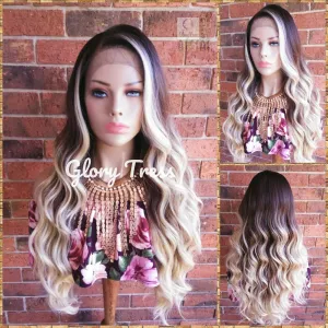 Long & Wavy Lace Front Wig, Pre -Plucked Hairline, 100% Human Blend Wig, Ombre Blonde Wig, 13 x 4 Free Parting // LUXURY