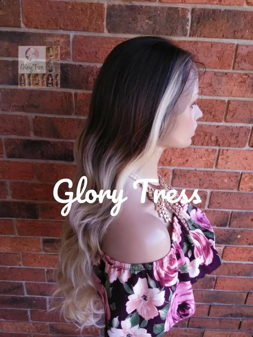 Long & Wavy Lace Front Wig, Pre -Plucked Hairline, 100% Human Blend Wig, Ombre Blonde Wig, 13 x 4 Free Parting // LUXURY