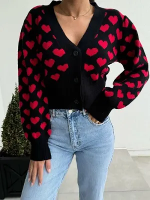 LoveStruck Heart V-Neck Cropped Cardigan