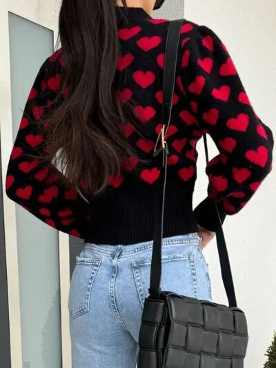 LoveStruck Heart V-Neck Cropped Cardigan