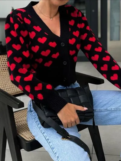 LoveStruck Heart V-Neck Cropped Cardigan
