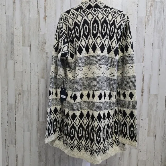 Lucky Brand Cream Black Aztec Western Open Front Drape Cardigan Comfy Sz Medium