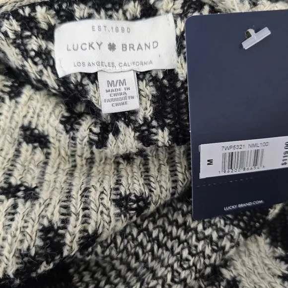 Lucky Brand Cream Black Aztec Western Open Front Drape Cardigan Comfy Sz Medium