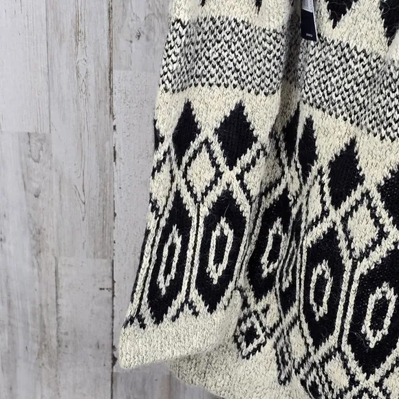 Lucky Brand Cream Black Aztec Western Open Front Drape Cardigan Comfy Sz Medium
