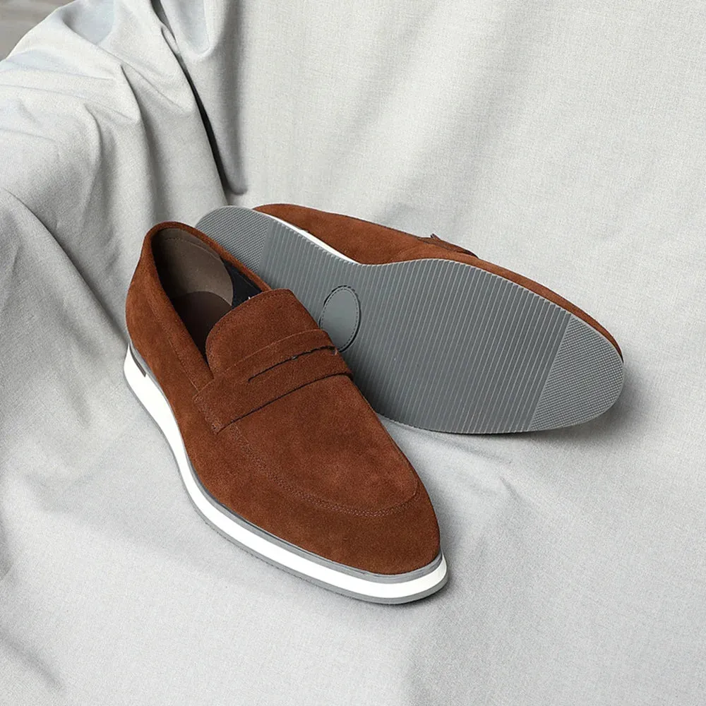 LuxusMann Natürliche Leder Penny Slipper in Kuh Wildleder