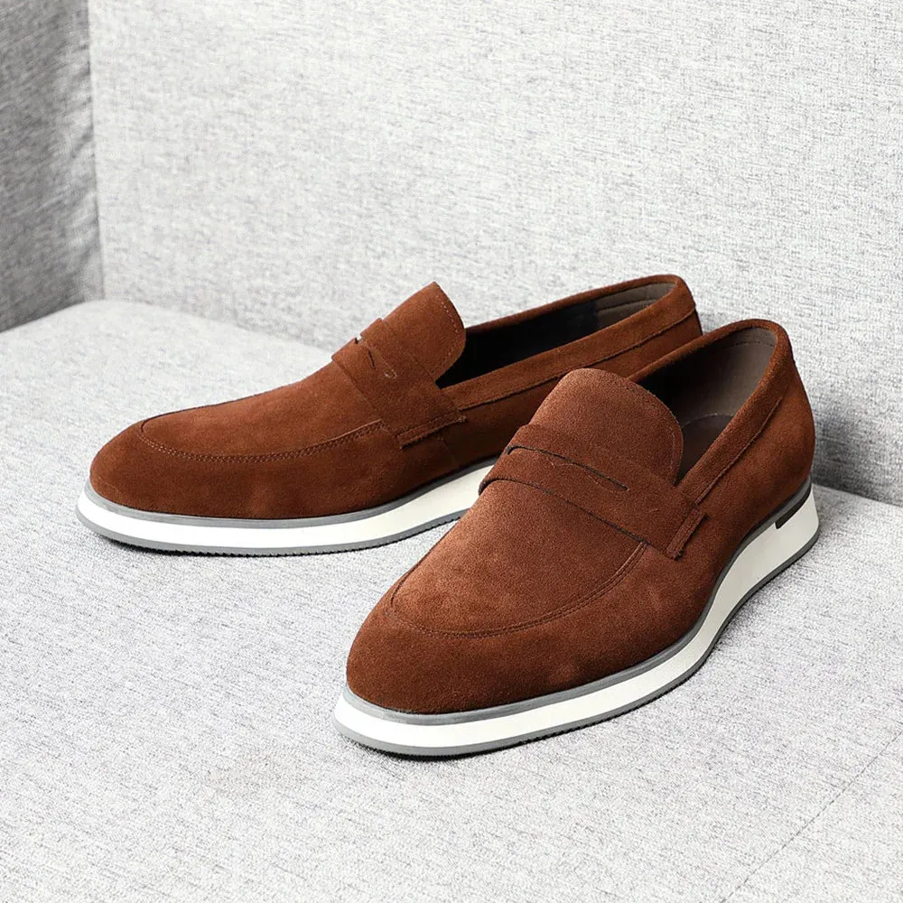LuxusMann Natürliche Leder Penny Slipper in Kuh Wildleder