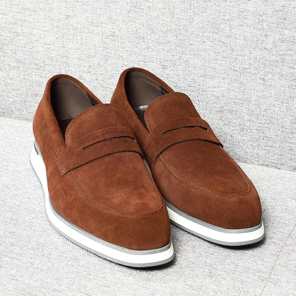 LuxusMann Natürliche Leder Penny Slipper in Kuh Wildleder