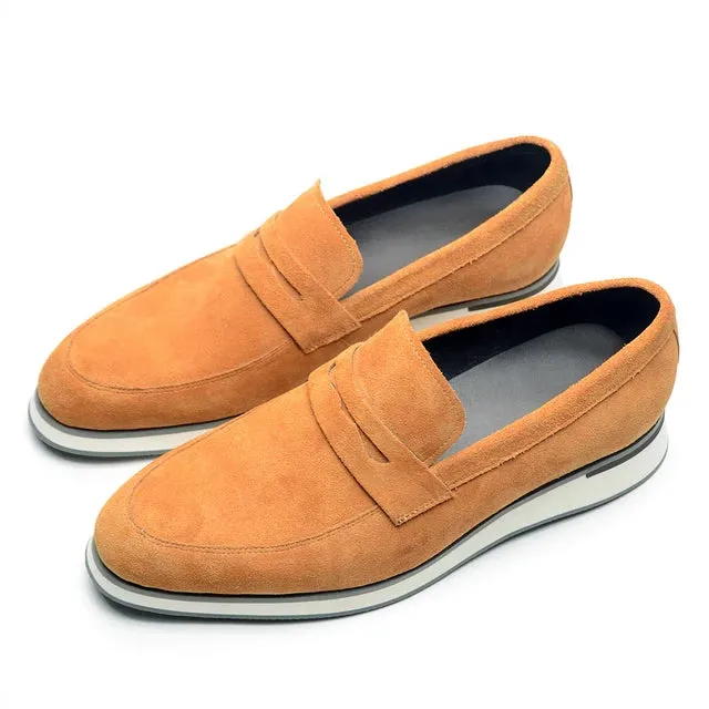 LuxusMann Natürliche Leder Penny Slipper in Kuh Wildleder