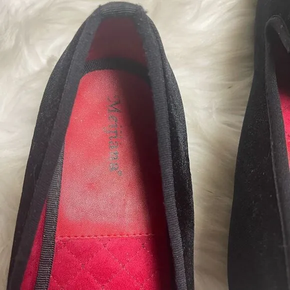 Meijiana Black Velvet Men's Slip-On Red Penny Loafer with gold tone accents SZ12