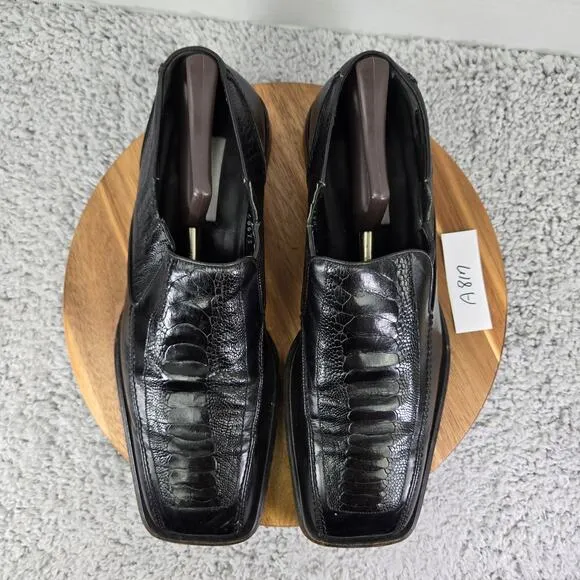 Mezlan Vitoria Black Ostrich Leg Exotic Slip On Square Toe Loafer Mens 13 48673