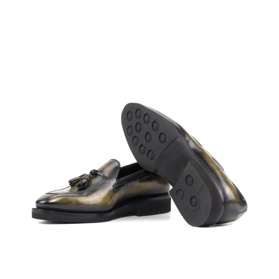 Mocassin à glands en cuir patiné vert - Semelles Caoutchouc