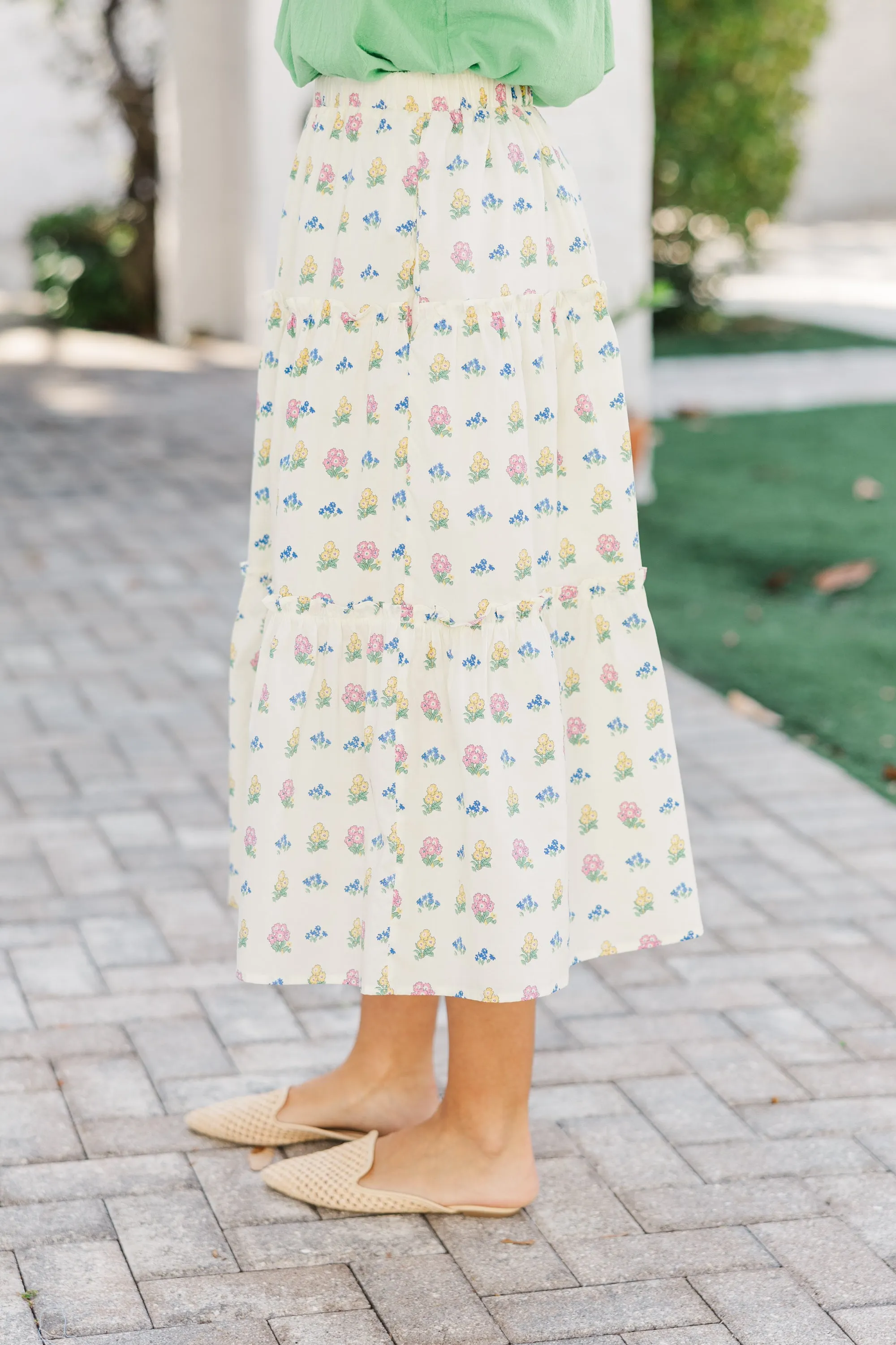 Morning Muse Cream Floral Midi Skirt