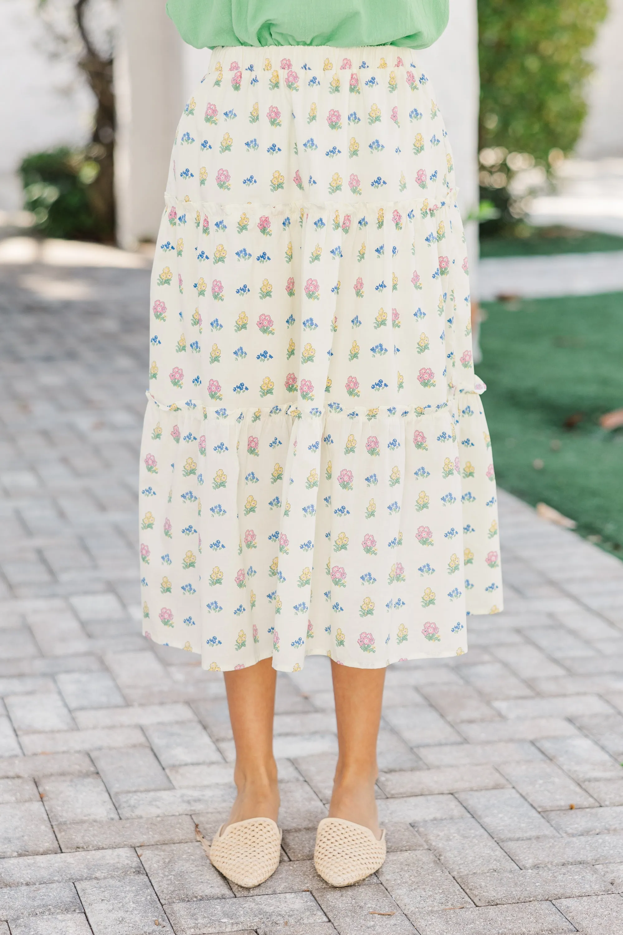 Morning Muse Cream Floral Midi Skirt