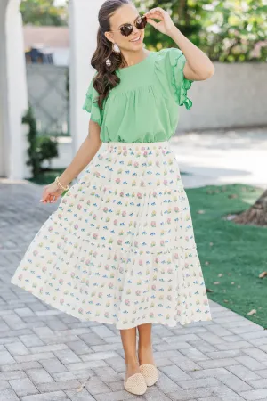 Morning Muse Cream Floral Midi Skirt