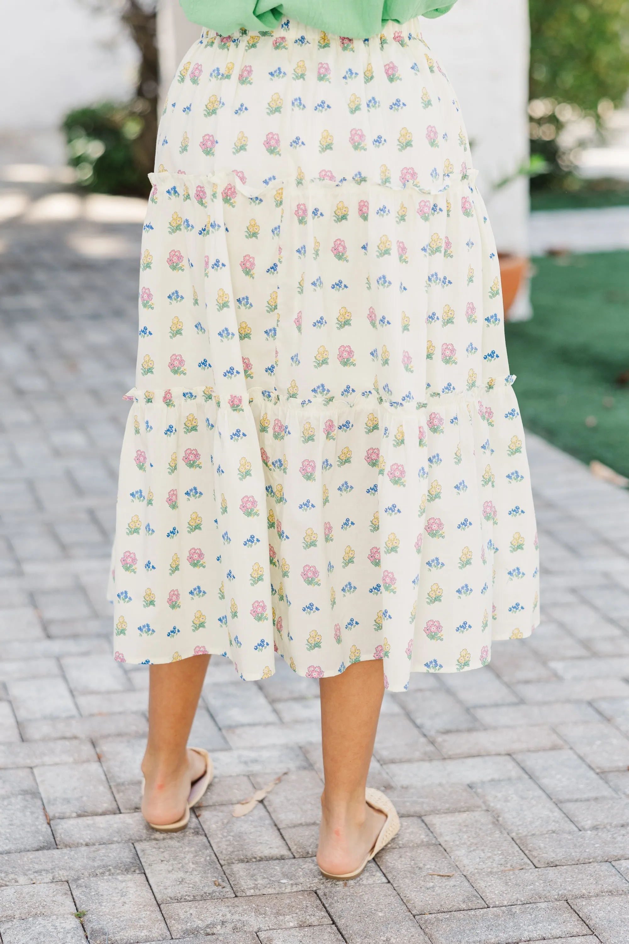 Morning Muse Cream Floral Midi Skirt