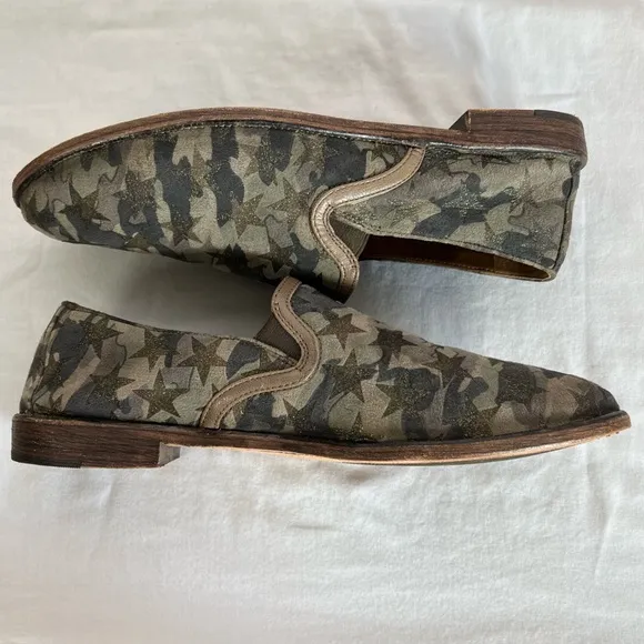 NEW NWOT Trask Ali Metallic Star Camo Leather Loafer Flat Size 10