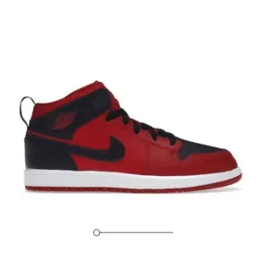 NIKE Youth Jordan 1 Mid Reverse Bred Sneaker Size 1Y in Red
