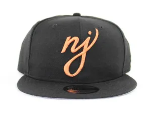 NJ Script New Era 9Fifty Snapback hat (Air Foamposite Metallic Copper Gray Under Brim)
