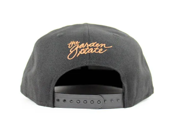 NJ Script New Era 9Fifty Snapback hat (Air Foamposite Metallic Copper Gray Under Brim)