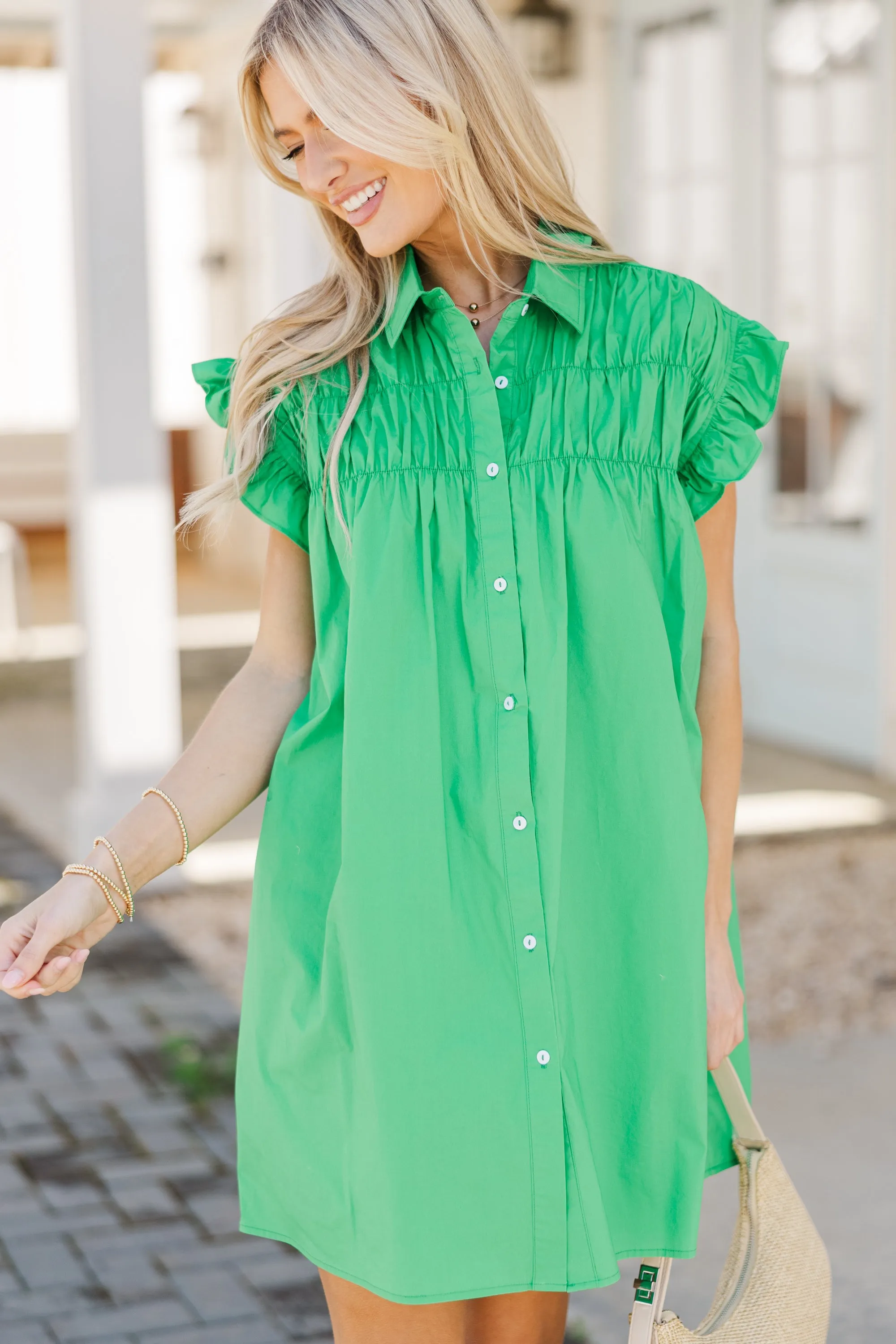 On The Way Green Shift Dress