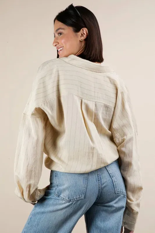 Oversized Striped Button Down Shirt Top
