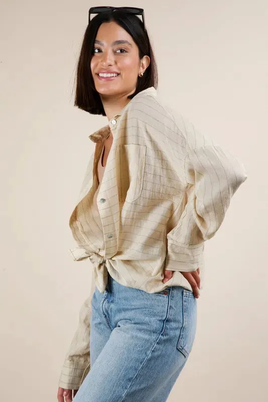 Oversized Striped Button Down Shirt Top