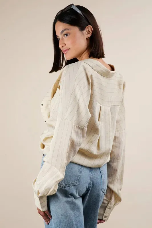 Oversized Striped Button Down Shirt Top