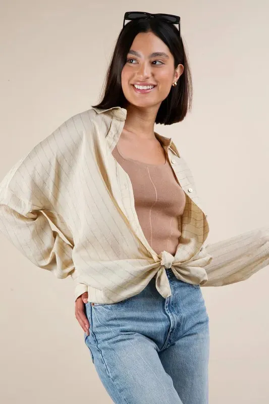Oversized Striped Button Down Shirt Top