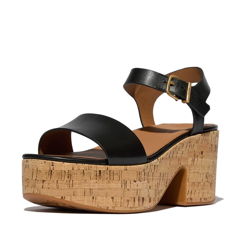 PLATFFORMS Leather/Cork Heeled Ankle-Strap Sandals