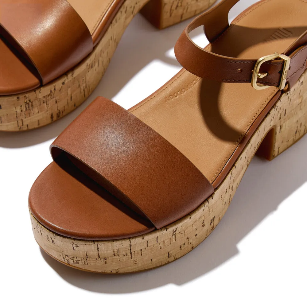 PLATFFORMS Leather/Cork Heeled Ankle-Strap Sandals