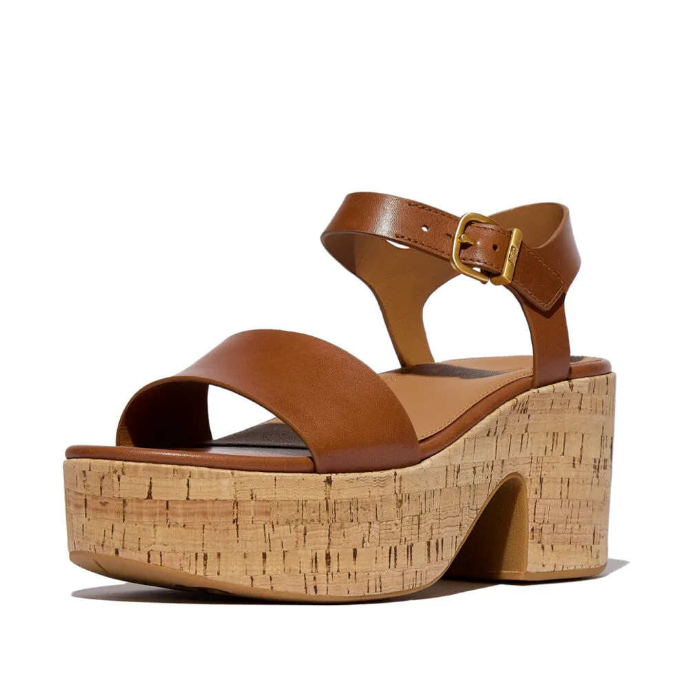 PLATFFORMS Leather/Cork Heeled Ankle-Strap Sandals
