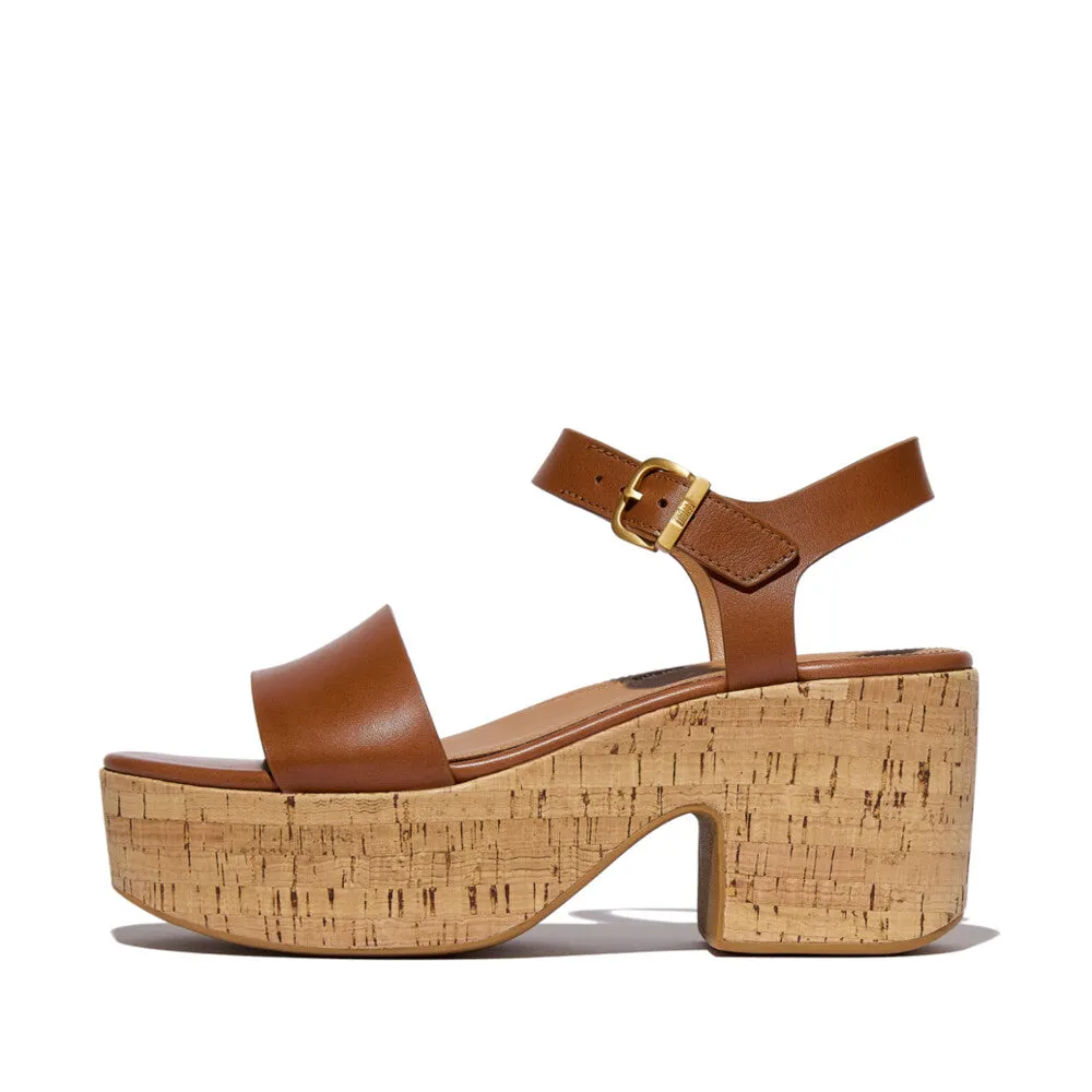 PLATFFORMS Leather/Cork Heeled Ankle-Strap Sandals