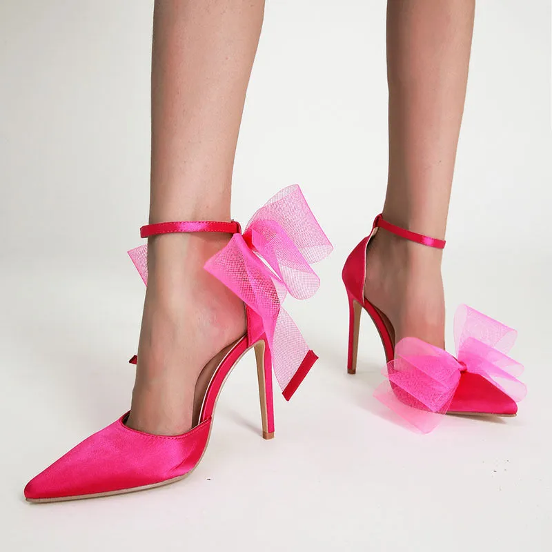 Plus Size Bow Stiletto Pointed Toe Pumps