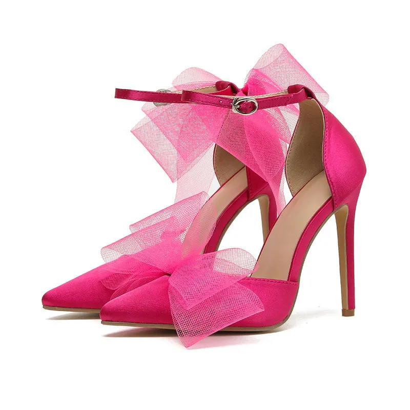 Plus Size Bow Stiletto Pointed Toe Pumps