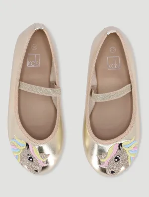 Pre-Girls Embroidered Unicorn Pump - Gold