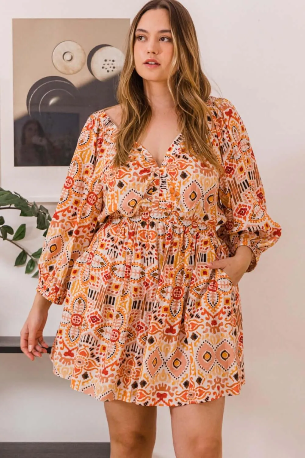 Printed Ruff Sleeve Romper with Pockets – Fun, Flirty