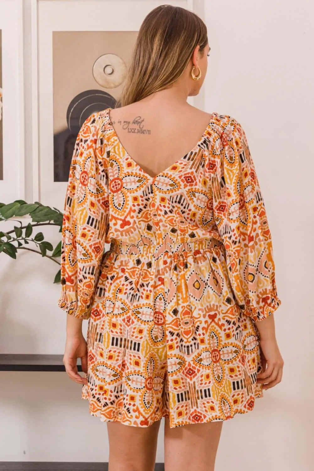 Printed Ruff Sleeve Romper with Pockets – Fun, Flirty