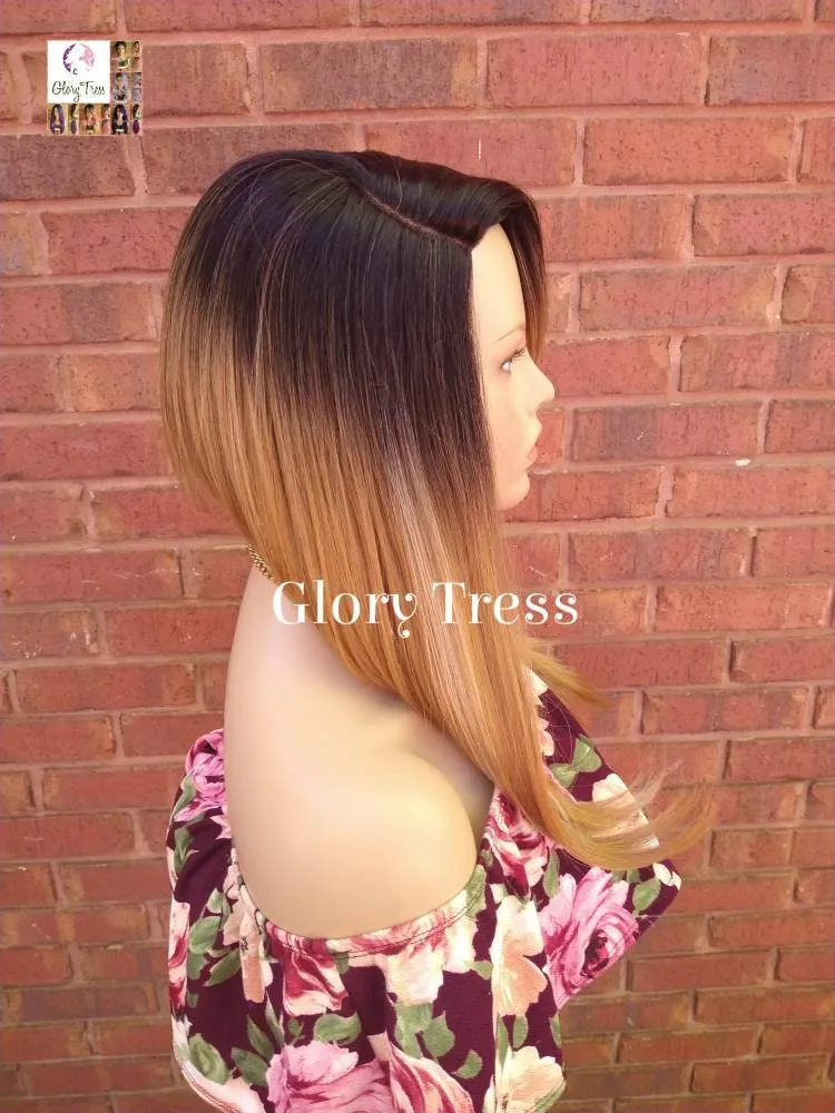 READY To SHIP // Long Layered Bob Wig, Ombre Blonde Bob Wig,  Straight Bob Full Wig, Lace Parting// TREASURE
