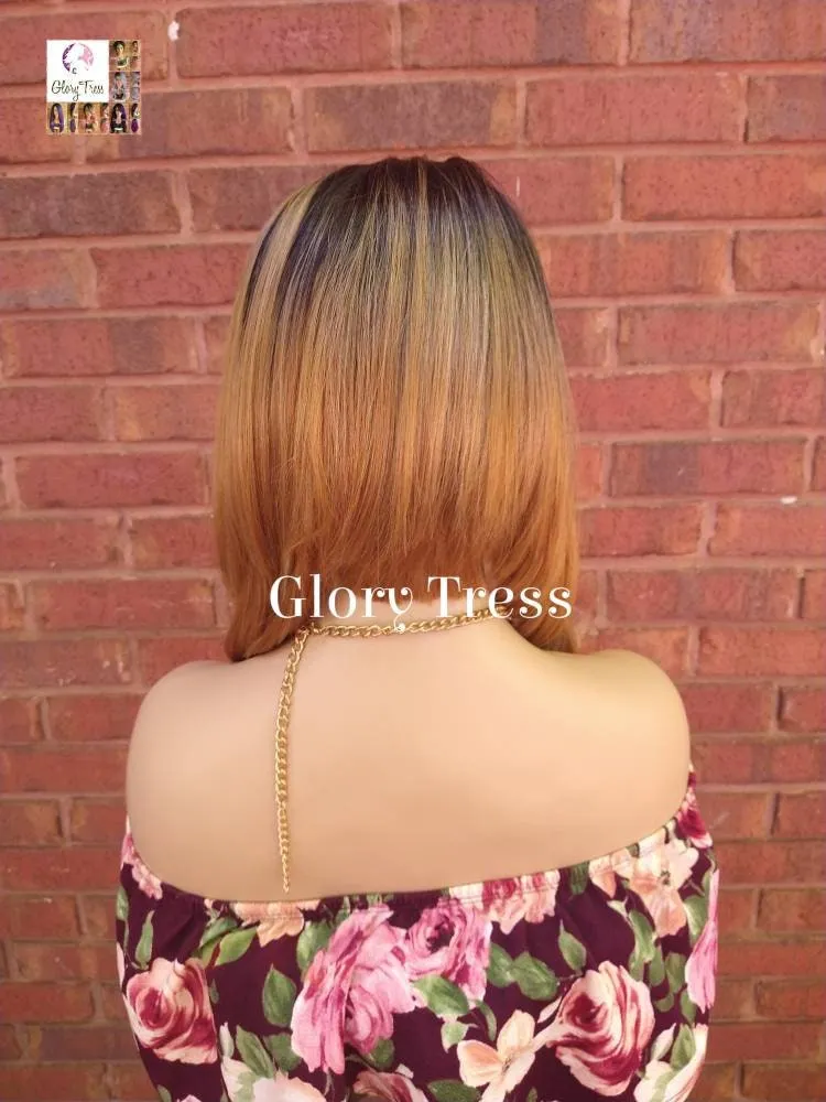 READY To SHIP // Long Layered Bob Wig, Ombre Blonde Bob Wig,  Straight Bob Full Wig, Lace Parting// TREASURE