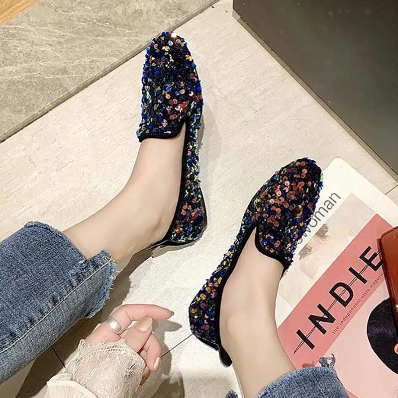 Rhinestone Society Women's Shoes Spring and Summer Korean Style One-legged Peas Shoes Pumps