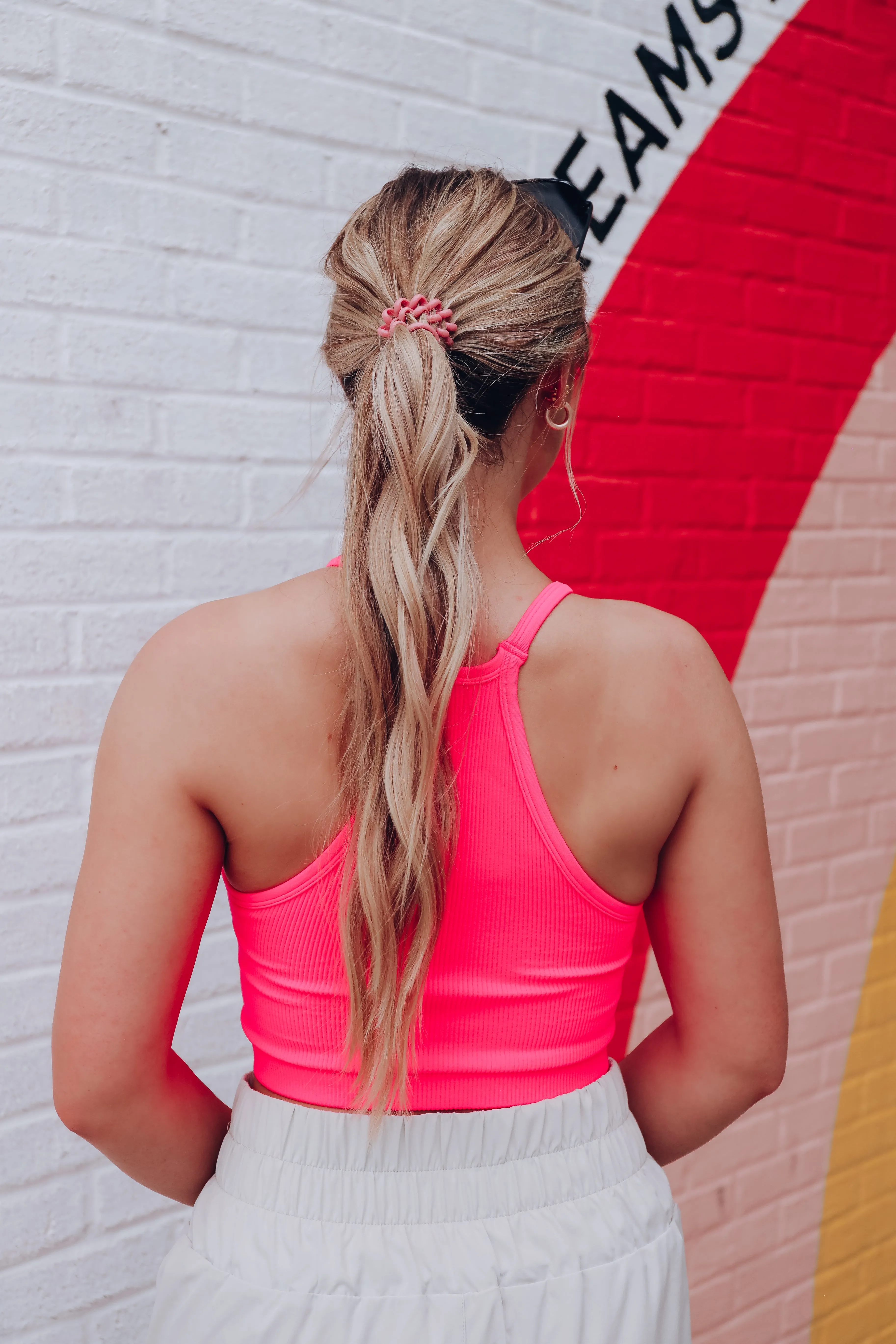 Ribbed Racerback Cropped Tank - Neon Coral