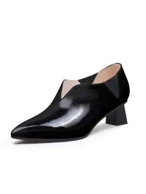 Sharp Toe Leather Pump - Black