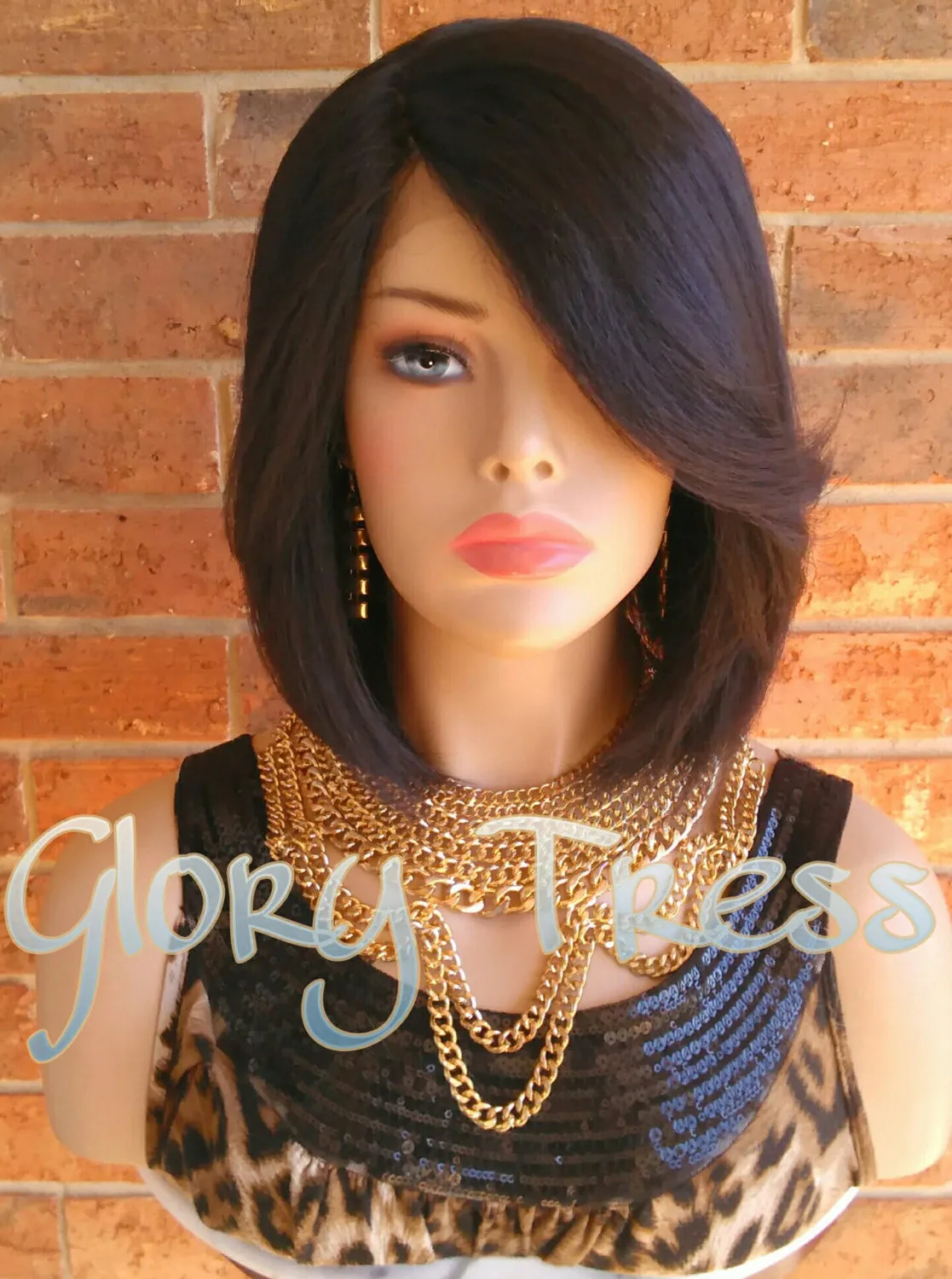 Short & Sassy Bob Lace Front Wig, Yaki Straight Bob Wig, Dark Brown Bob Wig, Natural Yaki Texture // GREAT (Free Shipping)
