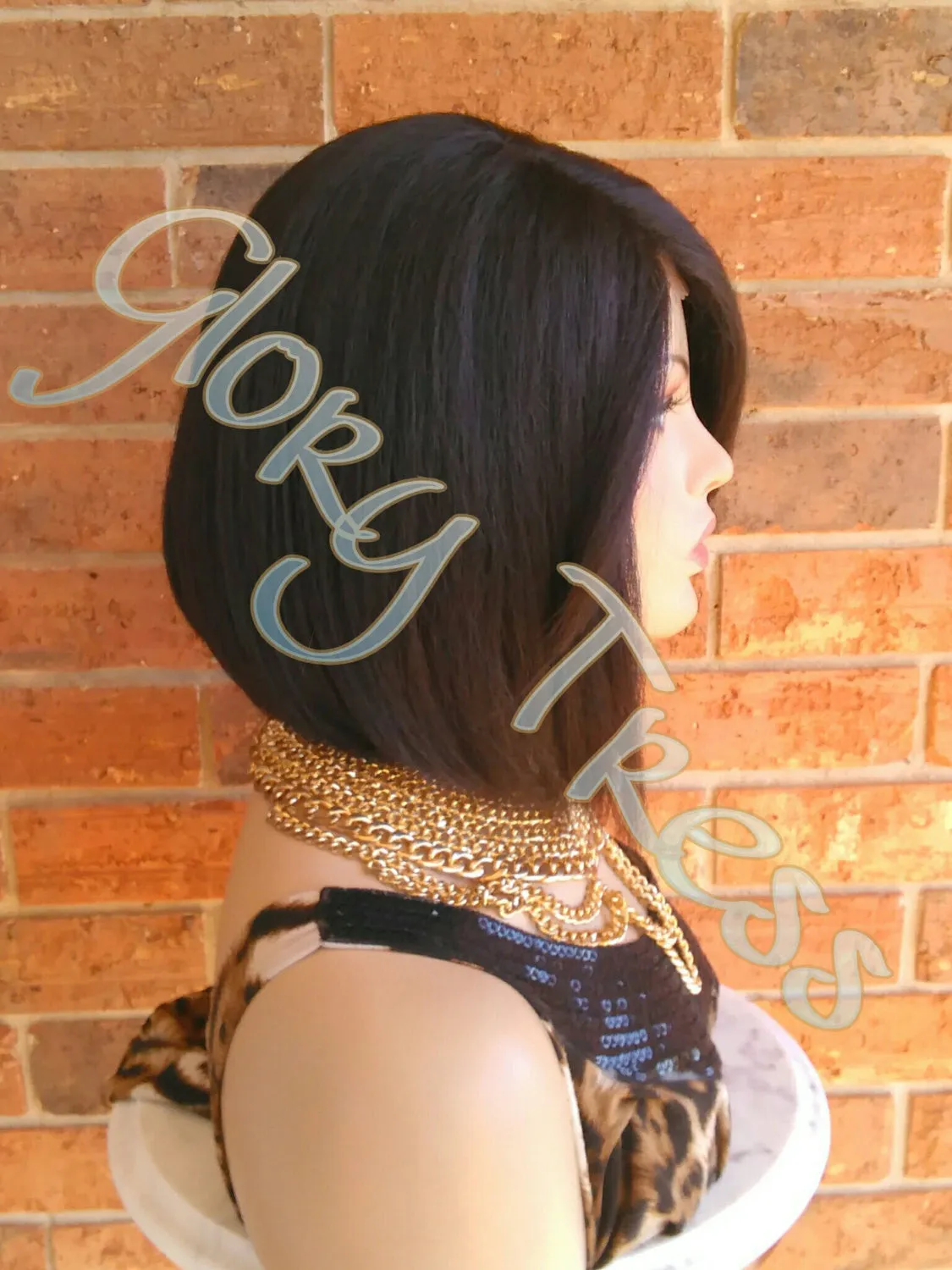 Short & Sassy Bob Lace Front Wig, Yaki Straight Bob Wig, Dark Brown Bob Wig, Natural Yaki Texture // GREAT (Free Shipping)