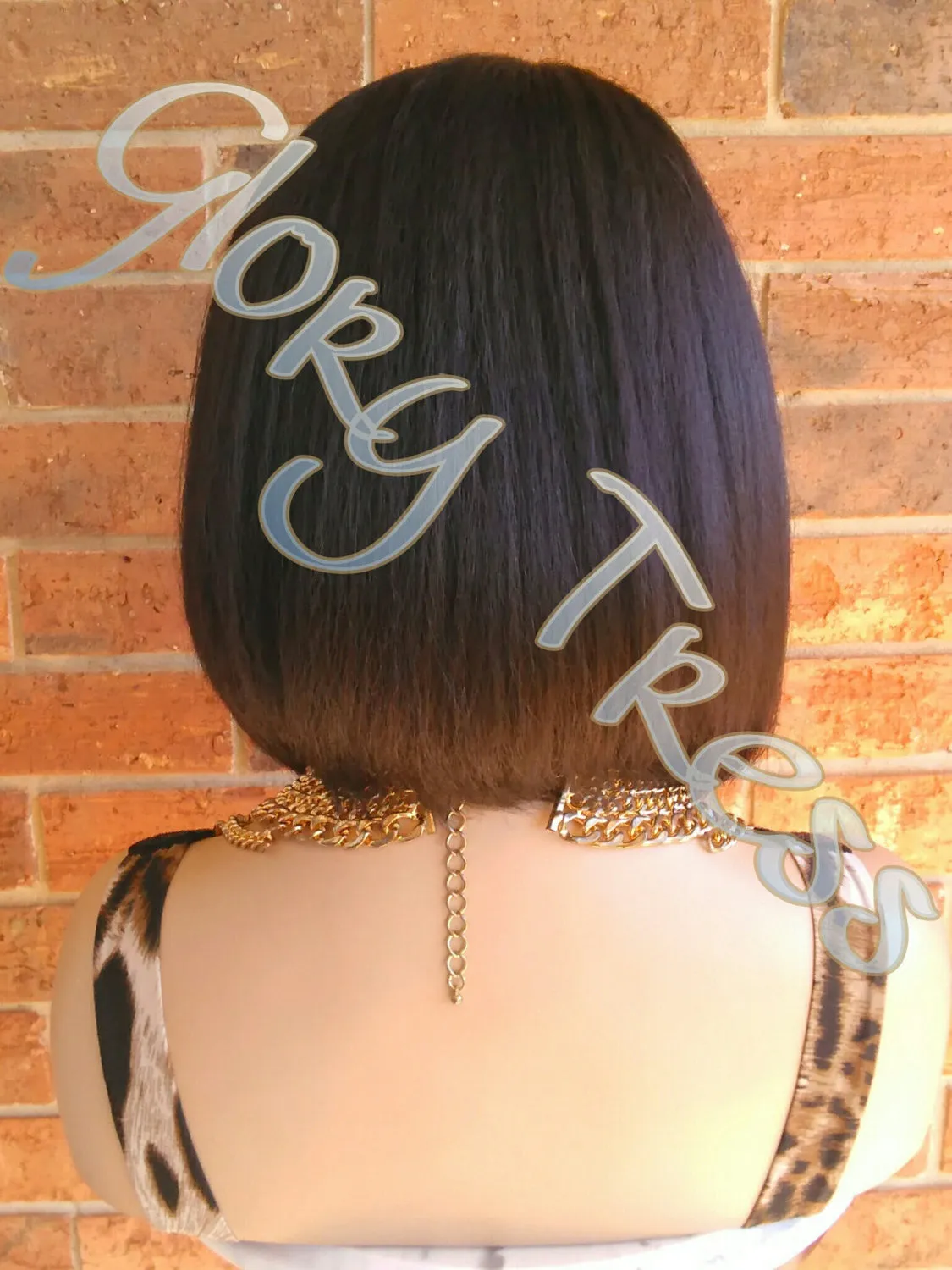 Short & Sassy Bob Lace Front Wig, Yaki Straight Bob Wig, Dark Brown Bob Wig, Natural Yaki Texture // GREAT (Free Shipping)