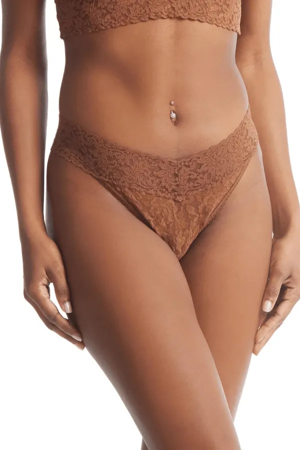 Signature Lace Original Rise Thong - Brown