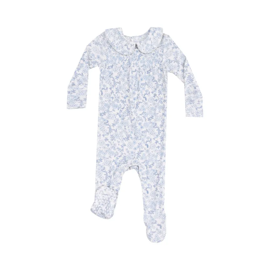 Smocked Peter Pan Collar Footie | Blue Calico