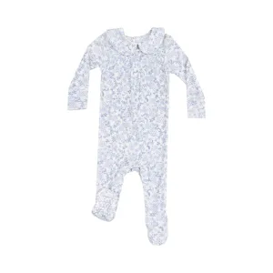 Smocked Peter Pan Collar Footie | Blue Calico