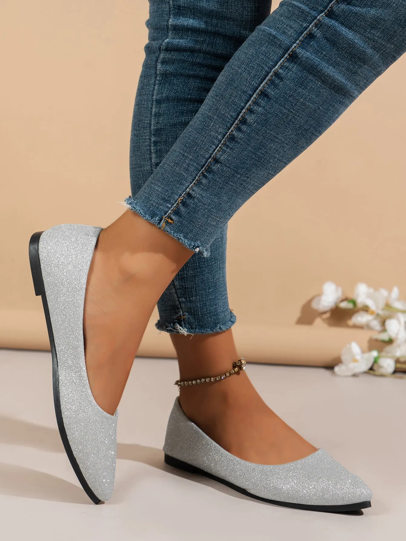 Solid Color Pointed Toe Flat Bottom Flat Heel Soft Bottom Casual Breathable Women's Pumps