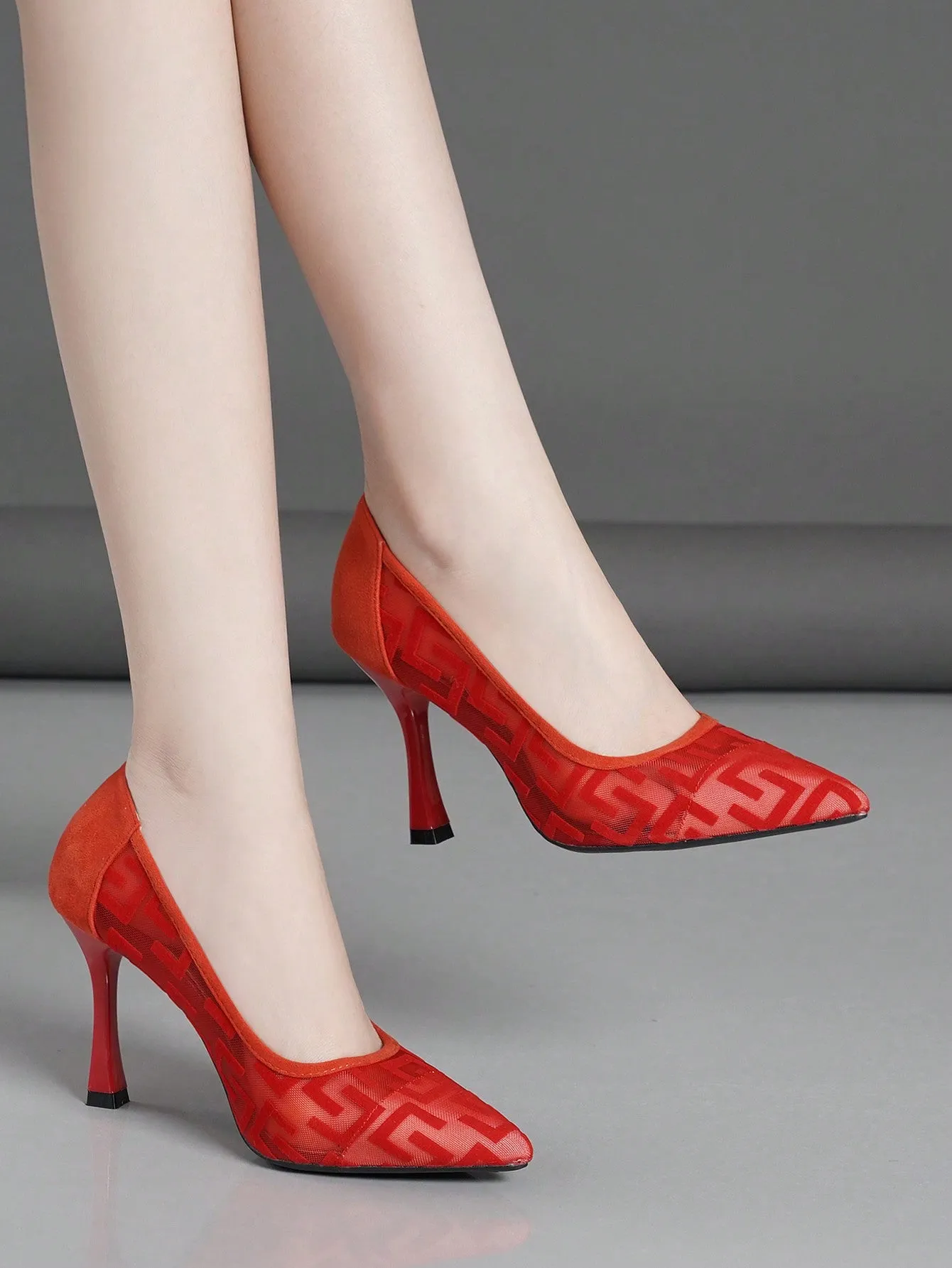 Spring/autumn Ladies Apricot Thin Heel Pointed Toe Stiletto Breathable Mesh Shallow Mouth High Heel Shoes